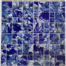 Pacific blue glossy glass versailles thinset mortar tile